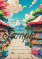 Flohmarkt Trödelmarkt Flyer Plakat Hintergrund Kinderflohmarkt Comic Cartoon Anime
