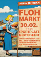 Flohmarkt Flyer im Retro/Vintage Stil in einer Cartoon/Comic Variante, auch geeignet für Terminzettel