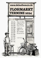 Flohmarkt Flyer im Retro/Vintage Stil in einer schwarz/weiß Cartoon/Comic Variante, ideal für Flyer und Drucke aus dem Copyshop
